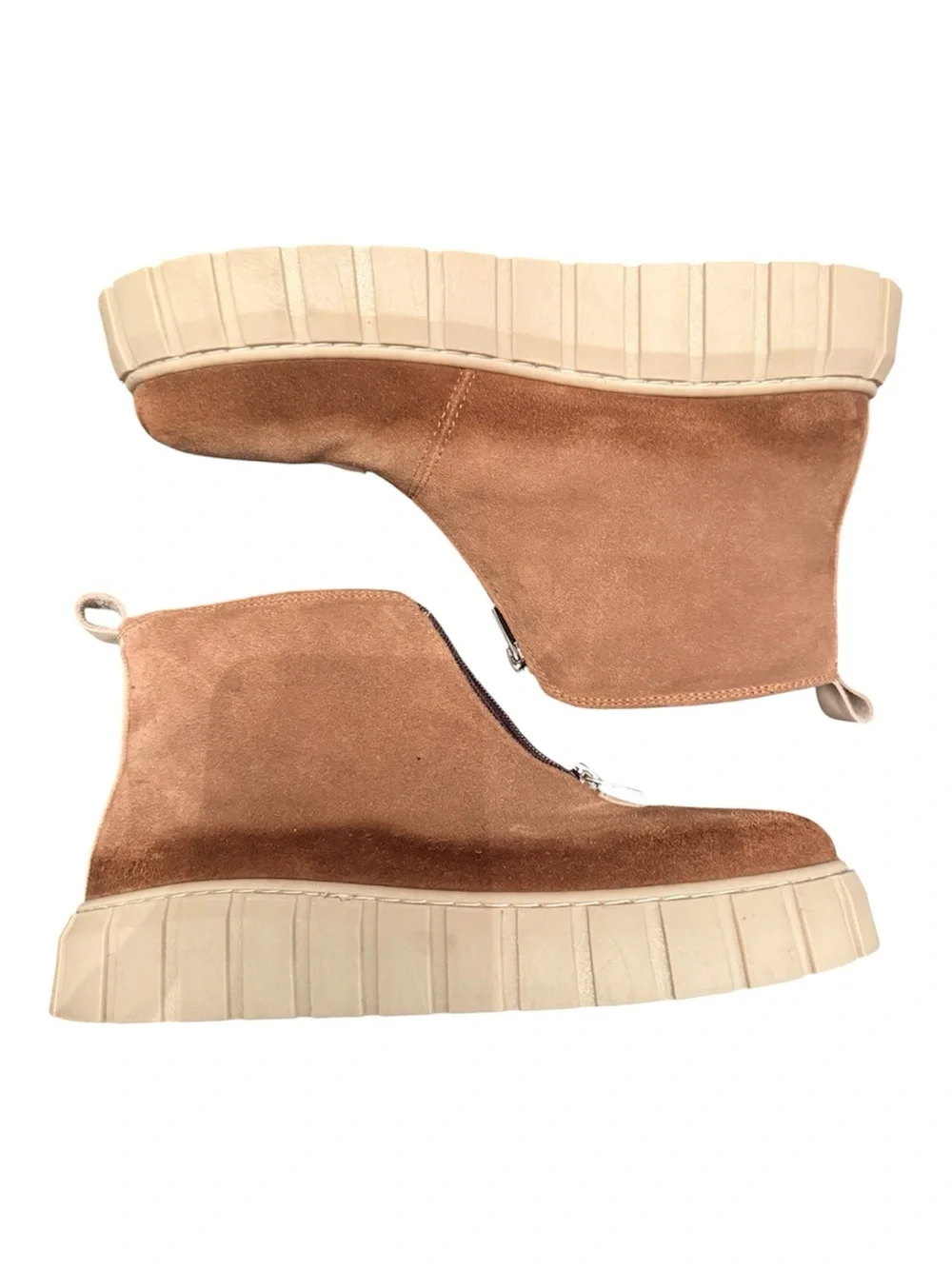 NWOT Brown Suede Zip Front Platform Ankle Boots